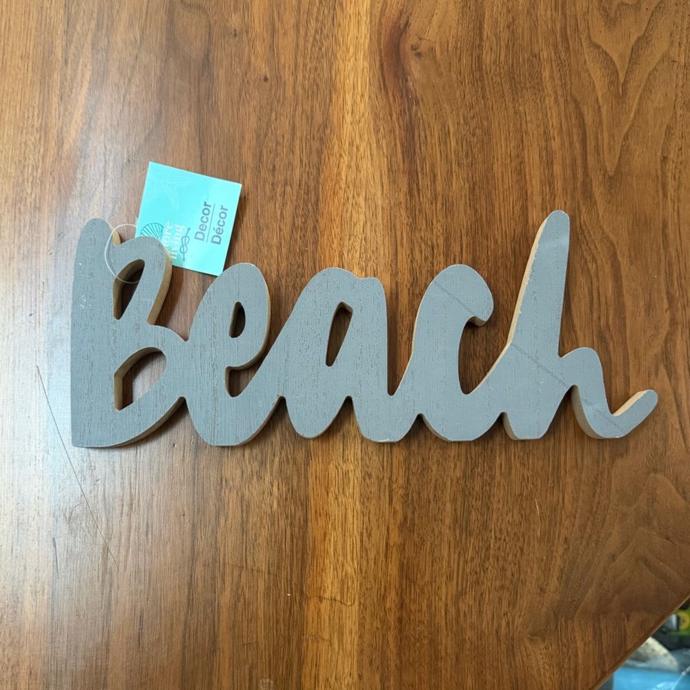 NWT Gray Blue Wooden 'Beach' Sign